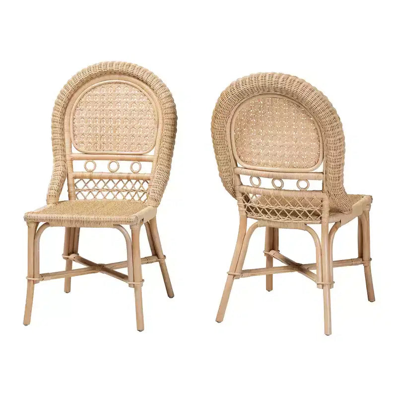 bali & pari Jelita Modern Bohemian Natural Brown Rattan 2-Piece Dining Chair Set – Image 2
