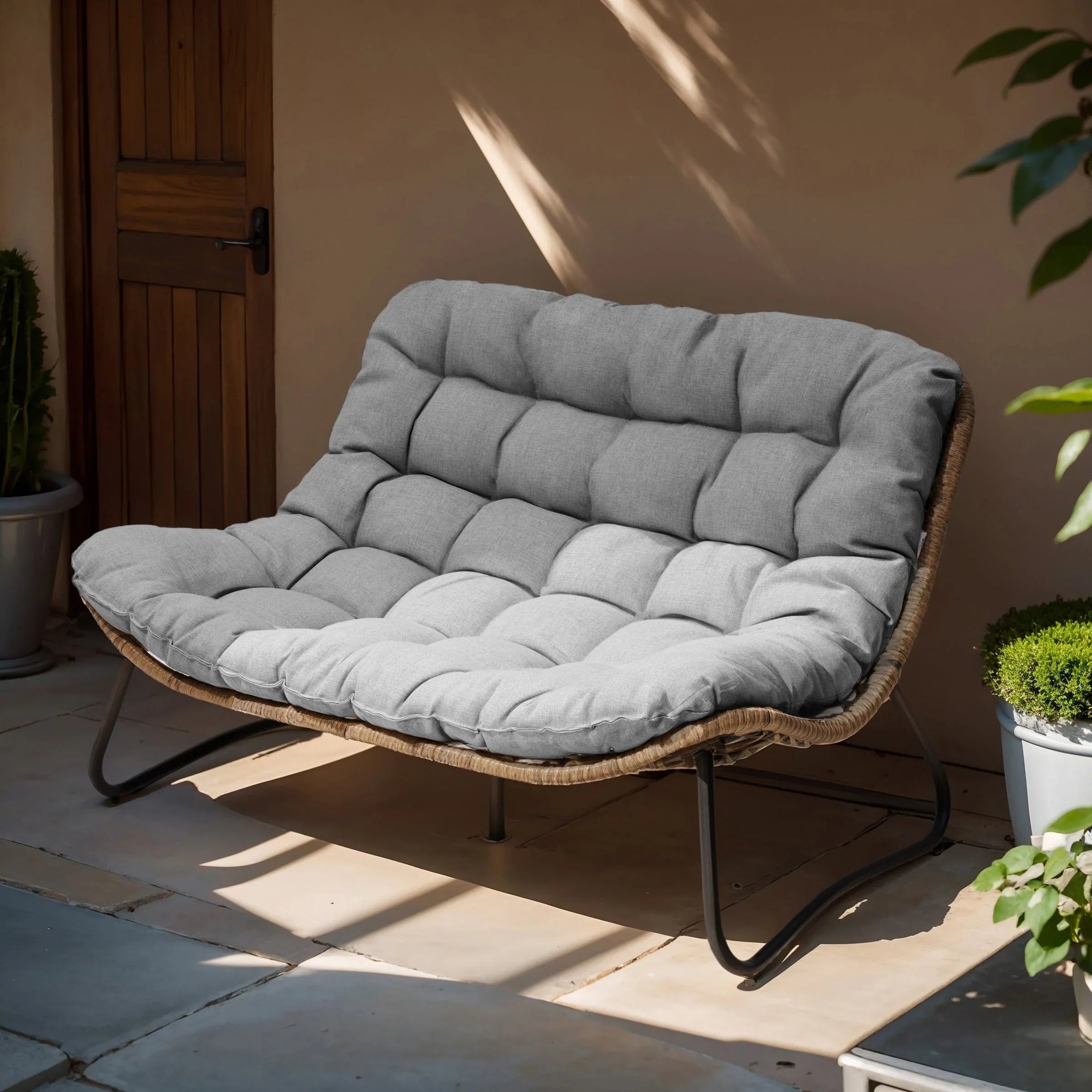 Double Papasan Chair Loveseat with Cushion, All-weather PE Rattan and Metal Frame for Indoor Outdoor – Image 25
