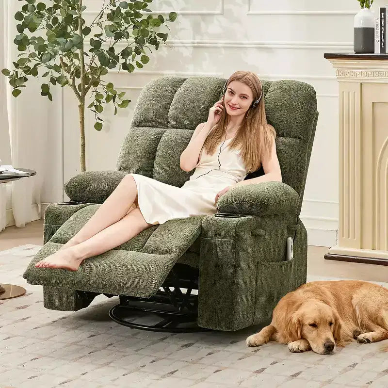 Oversized Recliner Chair for Adults, Manual Swivel Rocker Sofa, Side Pockets & Cup Holders for Big and Tall Persons, Living Room – Image 17