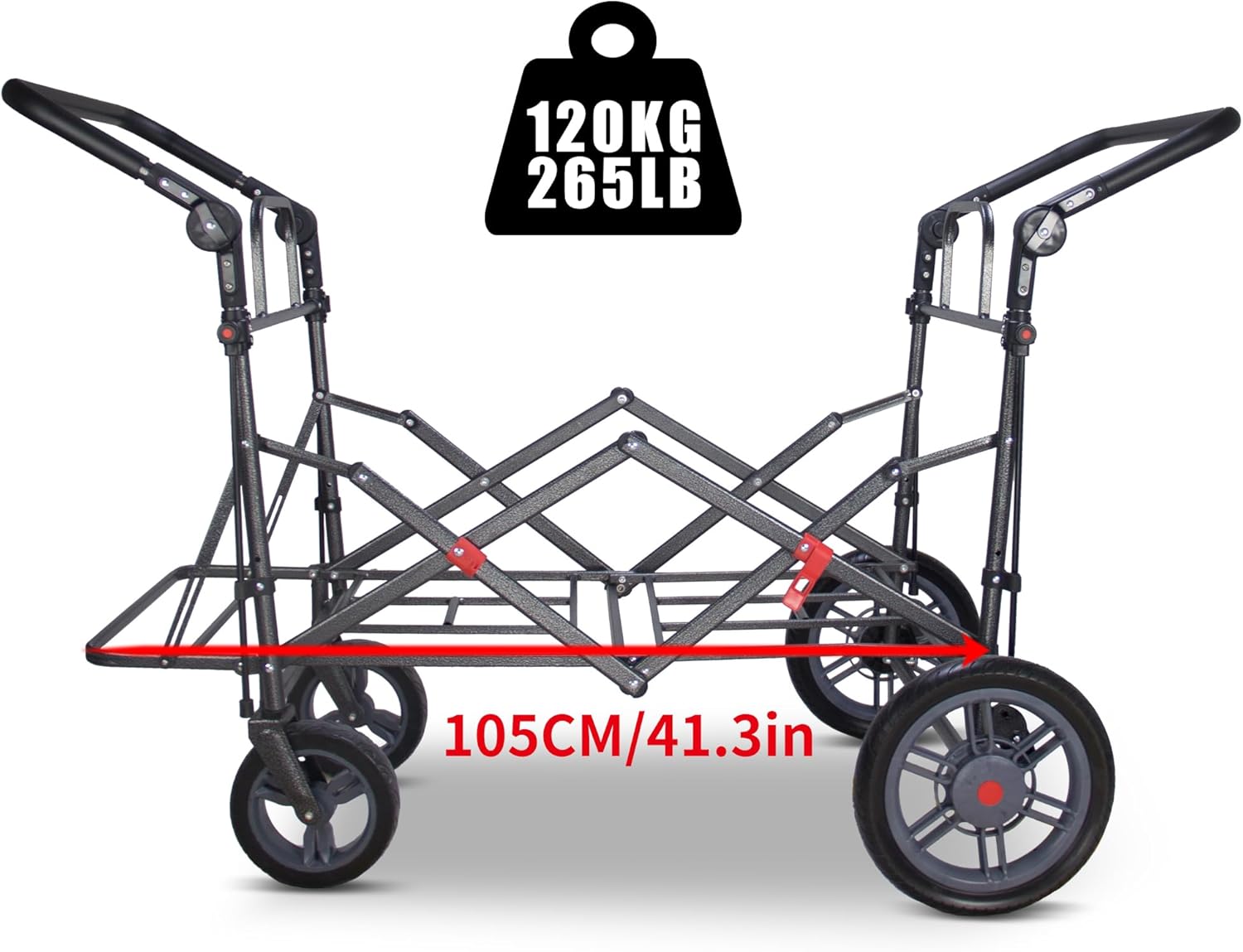TOPWELL Chariot de transport pliable de 180 l jusqu'à 120 kg avec 2 sièges pliables/toit/frein, chariot de transport pliable avec roues en polyuréthane vert/beige – Image 8
