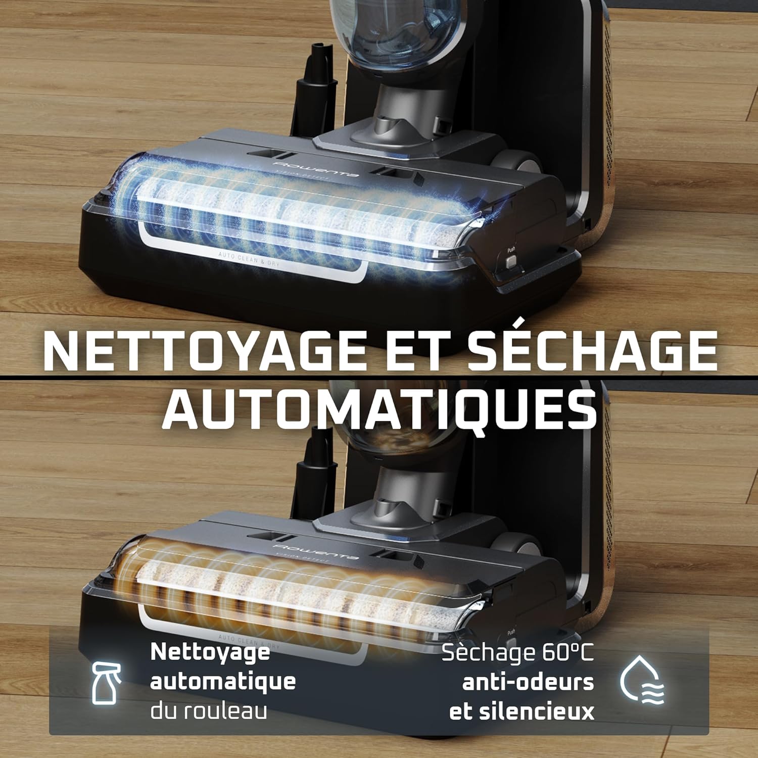 Rowenta X-Clean5, Aspirateur Laveur sans Fil, Nettoyage 2-en-1, Mode de détection Auto, Éclairage LED, Auto-Nettoyage, Séchage air Chaud, GZ5557EE, Blanc/Noir – Image 5