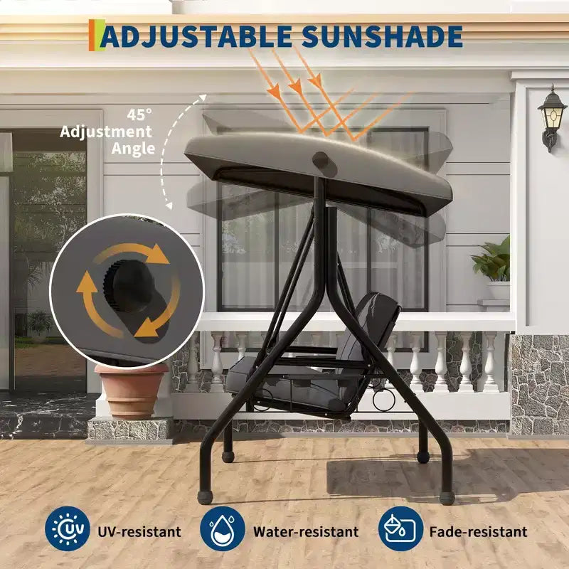 Coolmee 3 Seat Outdoor Porch Swing, 2-in-1 Patio Swing Chair with Thickened Removable Cushions, Weather Resistant Steel Frame for Backyard, Garden – Image 12