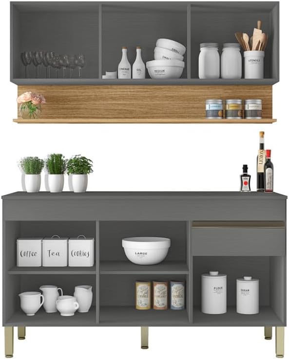 KITS PARANA Cuisine Equipée 6 Portes 1 Tiroir Chêne et Gris L 120 H 200 P 53.3 cm – Image 4