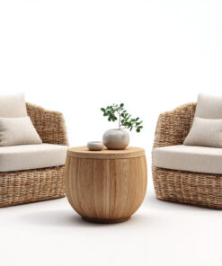 Ensemble table et chaises d'extérieur rotin 85x80x90 cm - bois naturel/beige - design moderne