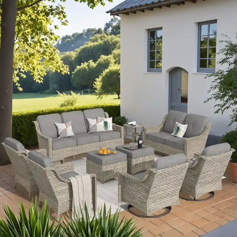 XIZZI 9-piece Outdoor Patio Furniture Conversation Set with Swivel Chair – Image 6