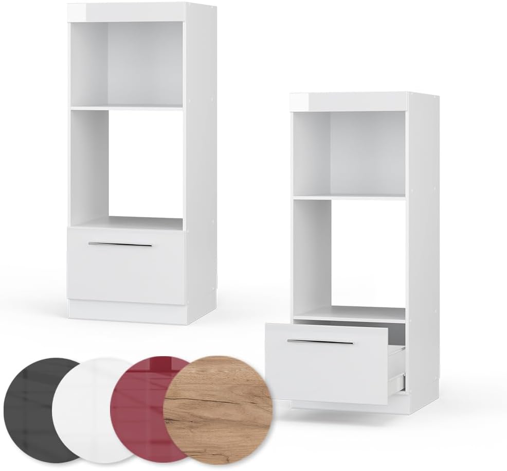 Vicco Armoire Micro-Ondes Fame-Line, Blanc Haute Brillance, 60cm Ouvert – Image 4
