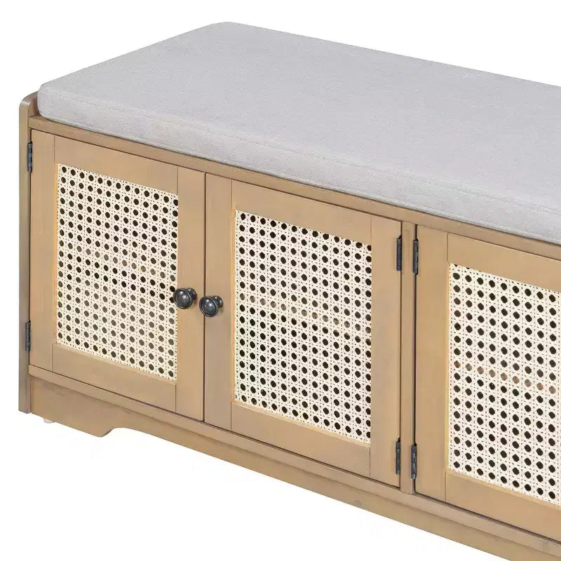 Whisen Rustic Wood Storage Bench, Entryway Shoe Bench with Removable Cushion, Adjustable Shelves – Image 32