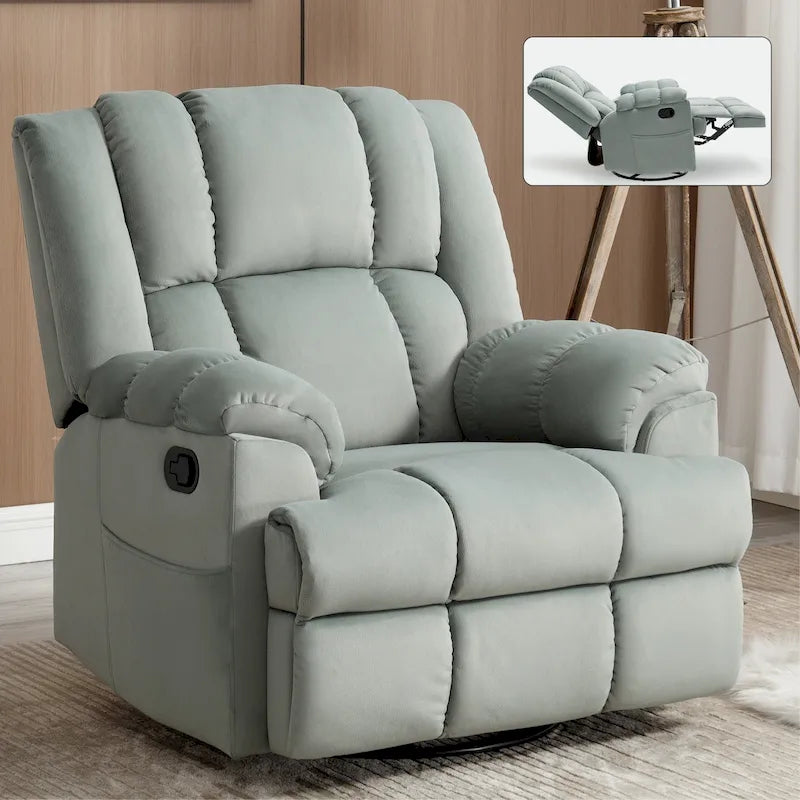 Lazy Boy Swivel Rocker Fabric Recliner Chair, Overstuffed Large Manual Recliner Glider with Pillow Top Arms and Cushion Back – Image 3