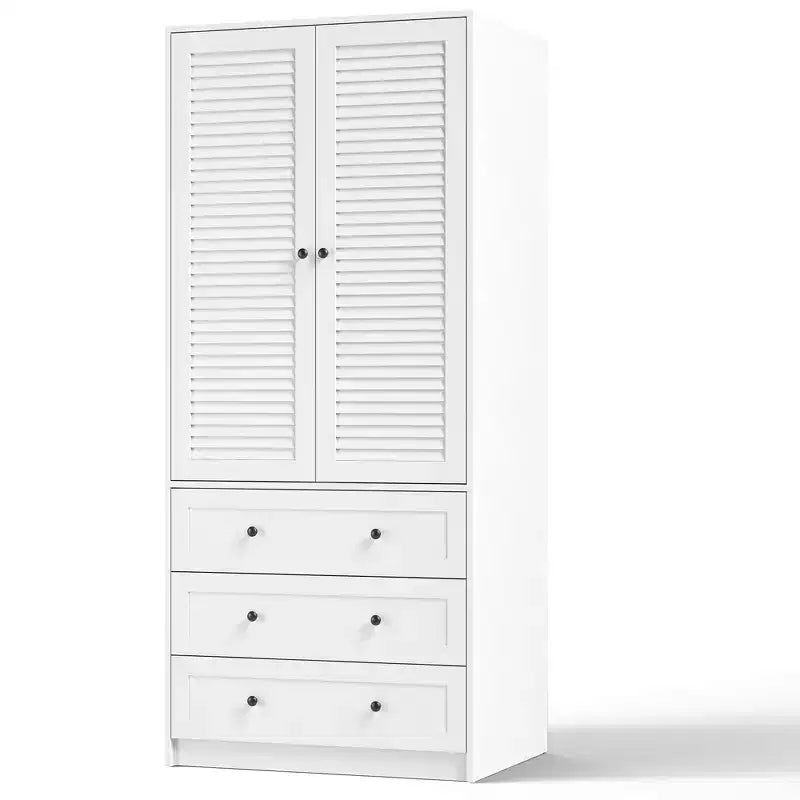 COZONY Armoire Wardrobe with 3 Drawers & 2 Doors, Modern Wooden Closet Cabinet for Bedroom, Heavy Duty White Standing Armoire – Image 12