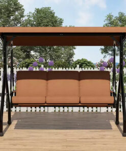 Coolmee 3 Seat Outdoor Porch Swing, 2-in-1 Patio Swing Chair with Thickened Removable Cushions, Weather Resistant Steel Frame for Backyard, Garden