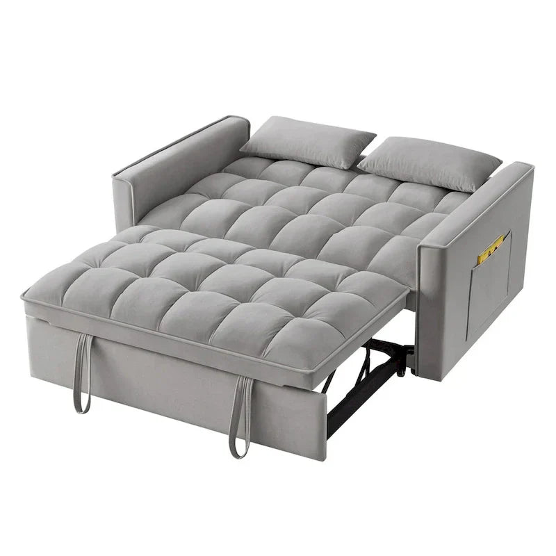 4 in1 Loveseat Sofa Bed with Armrests & Storage Pockets, Multi-Function Tufted Pull-out Sofa Bed with Adjustable Backrest – Image 26