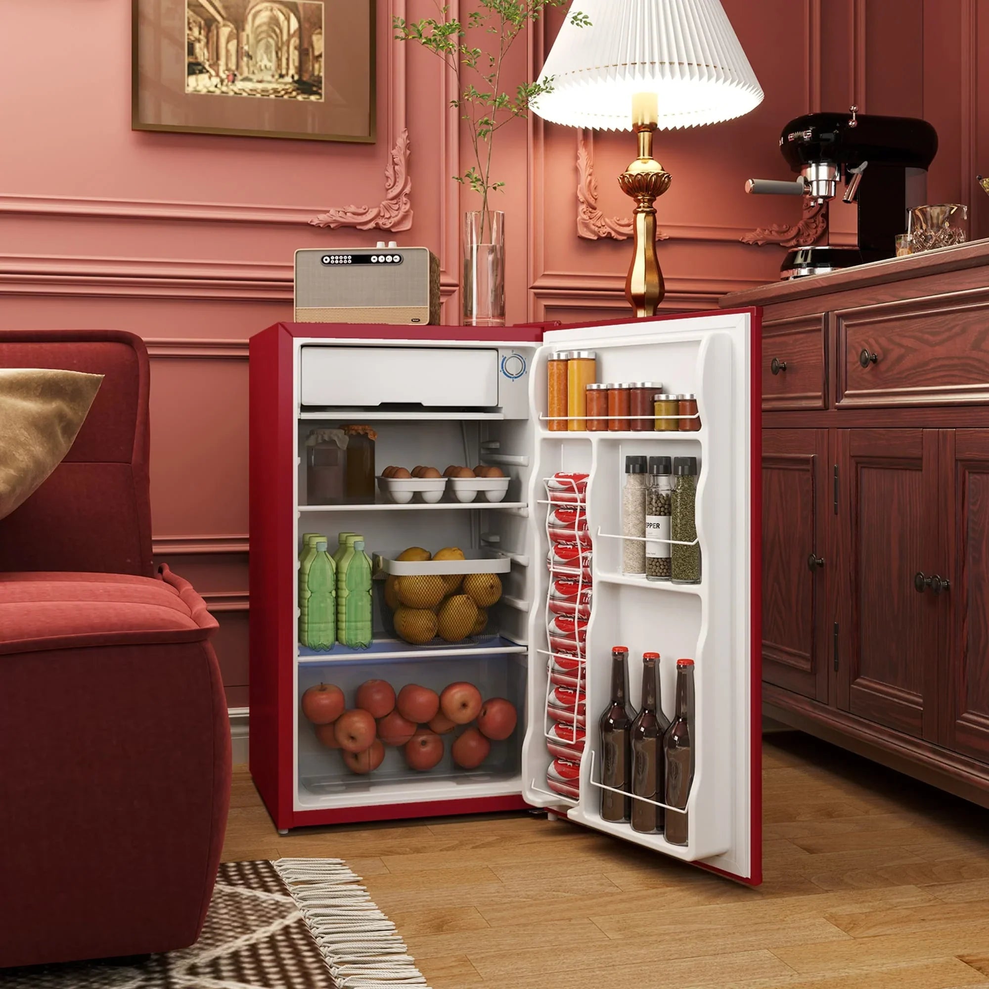HOMCOM 3.2 Cu.Ft Mini Fridge with Freezer, Single Door Compact Refrigerator with Adjustable Thermostat for Bedroom – Image 17