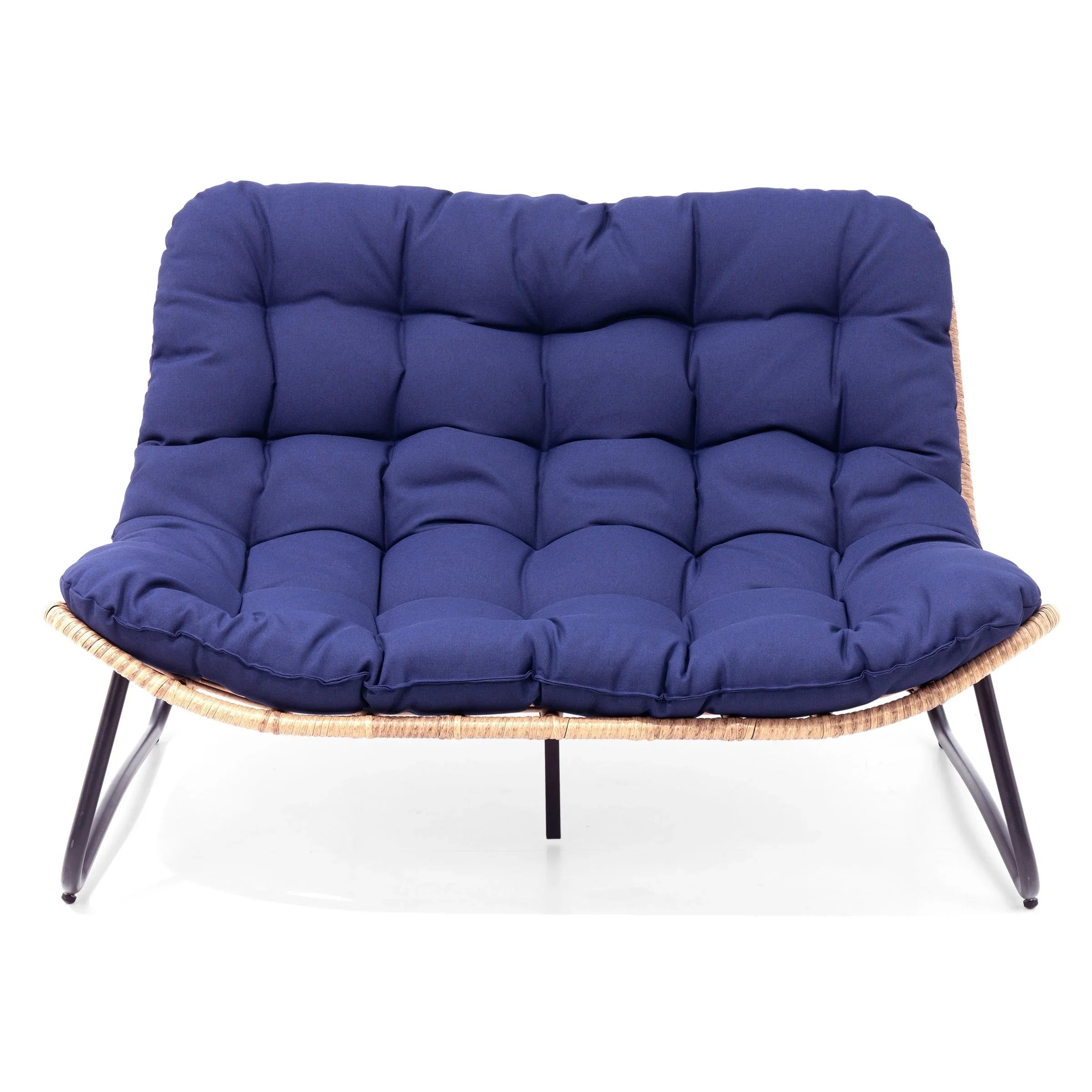 Double Papasan Chair Loveseat with Cushion, All-weather PE Rattan and Metal Frame for Indoor Outdoor – Image 18