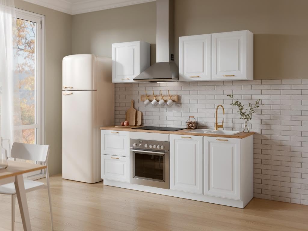 Vente-unique - Cuisine compléte - avec Plan de Travail 200 cm - Blanc et Naturel - CELOMIA – Image 6