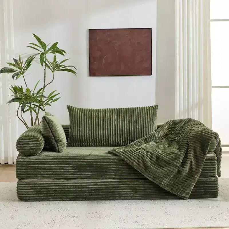 Dark Gray / Gray / Green / Sea Blue Corduroy Convertible Sleeper Sofa Bed, 2-Seater – Image 17