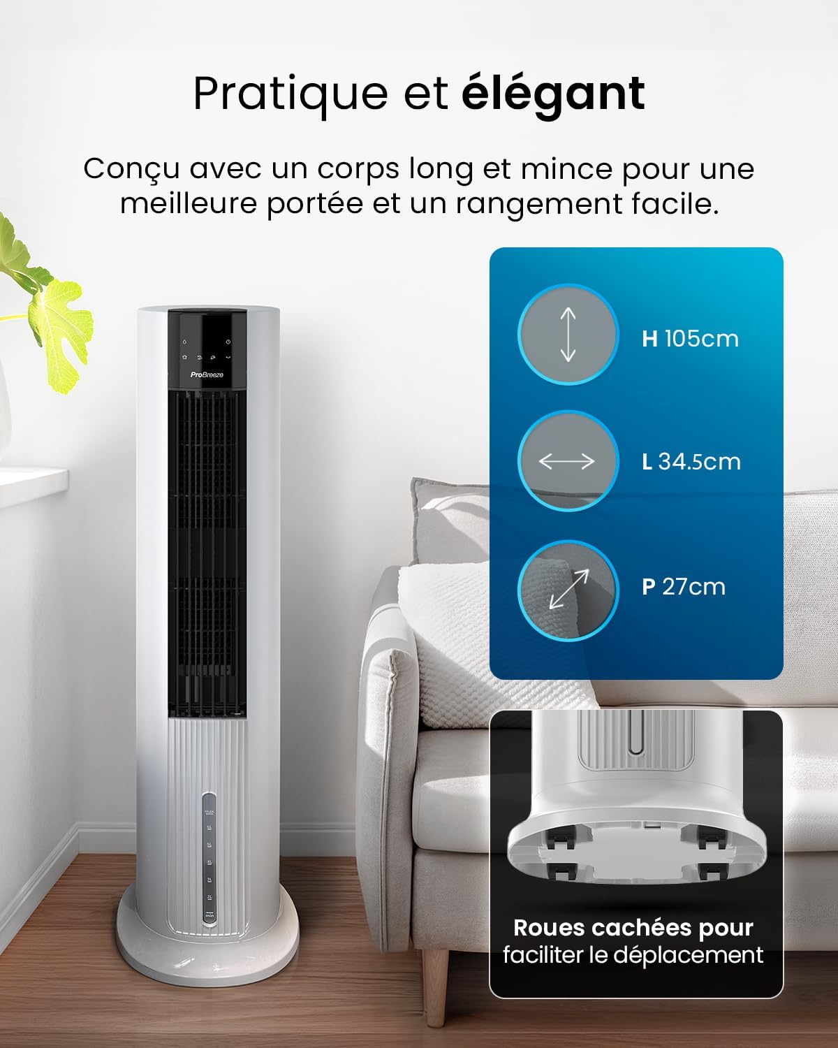 Pro Breeze OmniAir Rafraichisseur d'Air 7L 3en1, 7 Vitesses, 3 Modes, Oscillant, Minuterie 10h, Climatiseur Mobile Sans Évacuation, Silencieux, Sans Conduit, Ventilateur Refroidisseur d'Air – Image 9