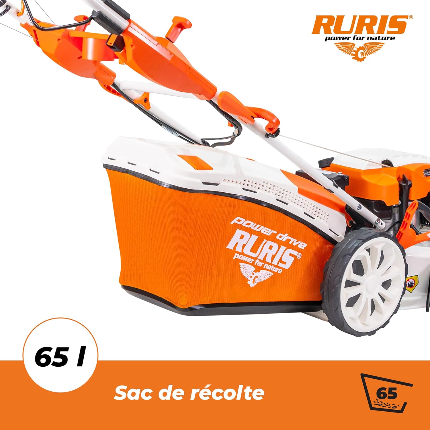 RURIS POWER FOR NATURE Tondeuse à Gazon Thermique 5 en 1 Mulching 5,7 CV 196cc RX500S, Orange – Image 5