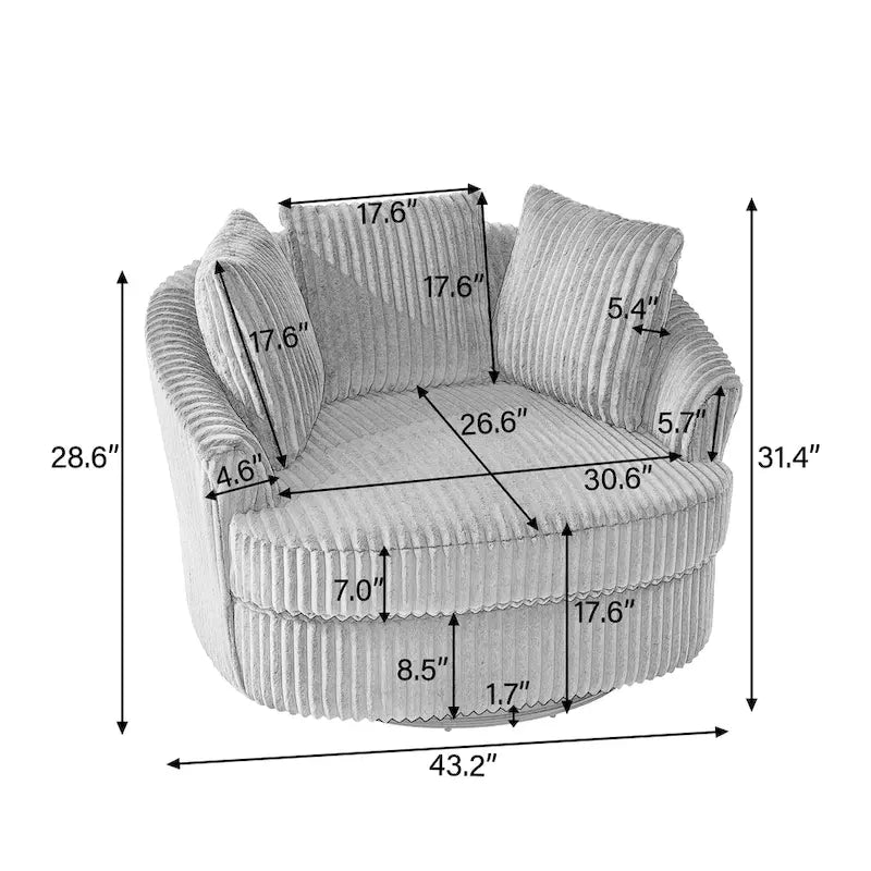 2 Set Oversized 43 W Plush Corduroy Swivel Barrel Chair with Pillows – Image 12