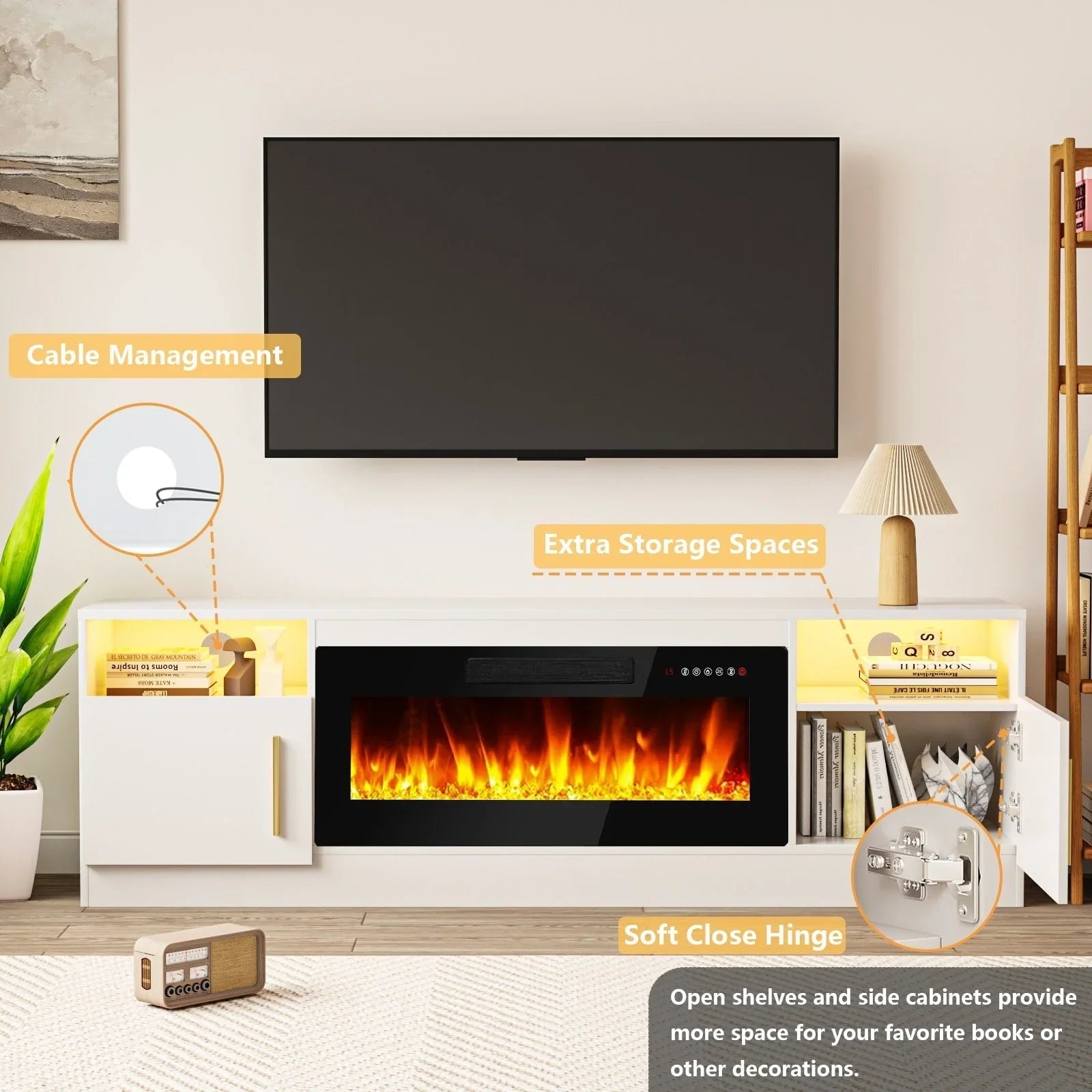 Bossin 70 Fireplace TV Stand with 36 Electric Fireplace, TV Stand for TVs Up to 80, 16 Colors LED Lights/Entertainment Center – Image 22