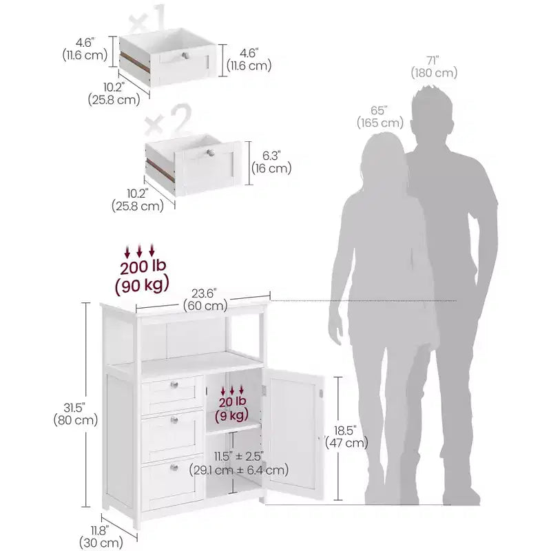 VASAGLE Floor Storage Cabinet, Storage Unit with 3 Drawers, Cabinet Freestanding, Adjustable Shelf ,White – Image 6