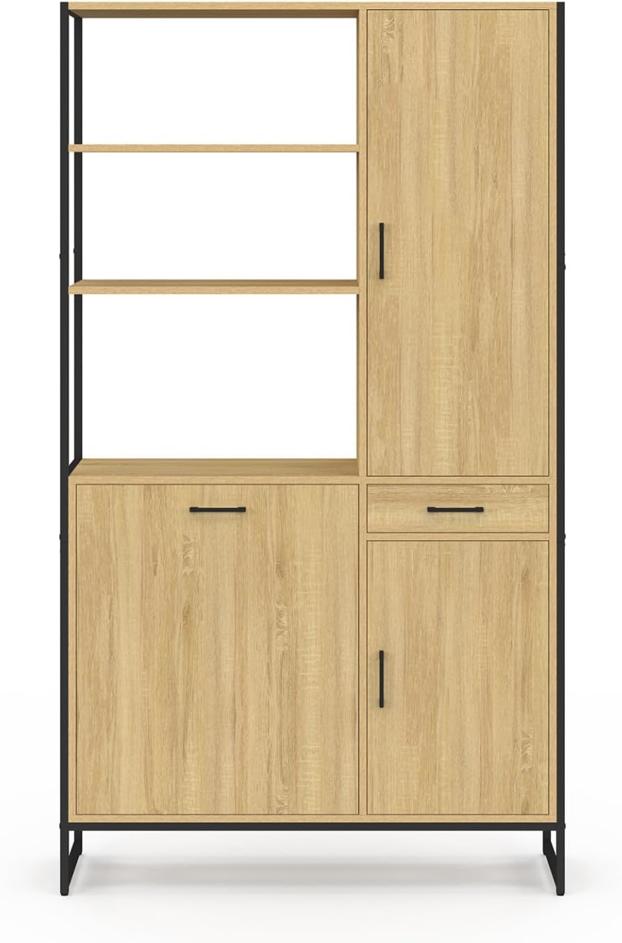 IDMarket - Buffet de Cuisine avec Colonne de Rangement 100 CM Detroit 3 Portes + tiroir Design Industriel – Image 4