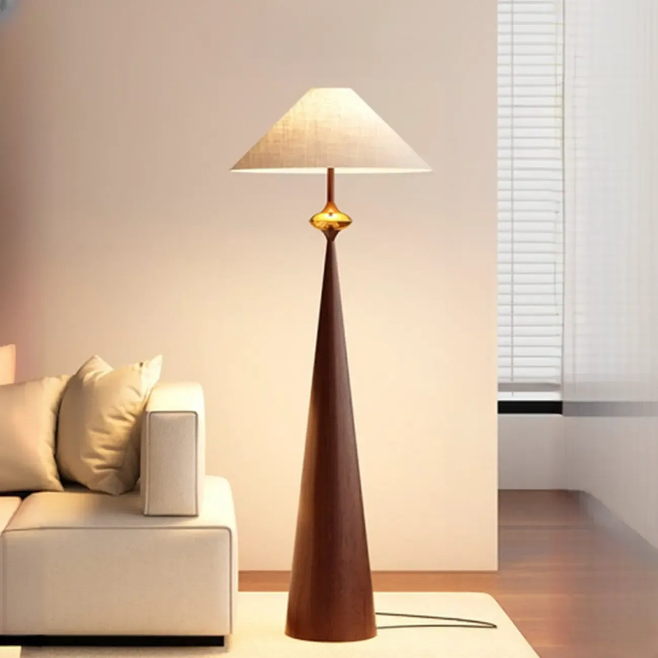 Contemporary Tapered Metal Floor Lamp Fabric Shade – Image 9
