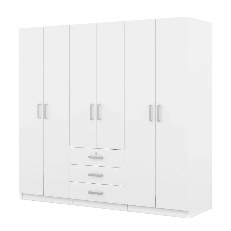 6-Doors Wooden Wardrobe Storage with 3 Big Drawers for Bedroom – Image 10