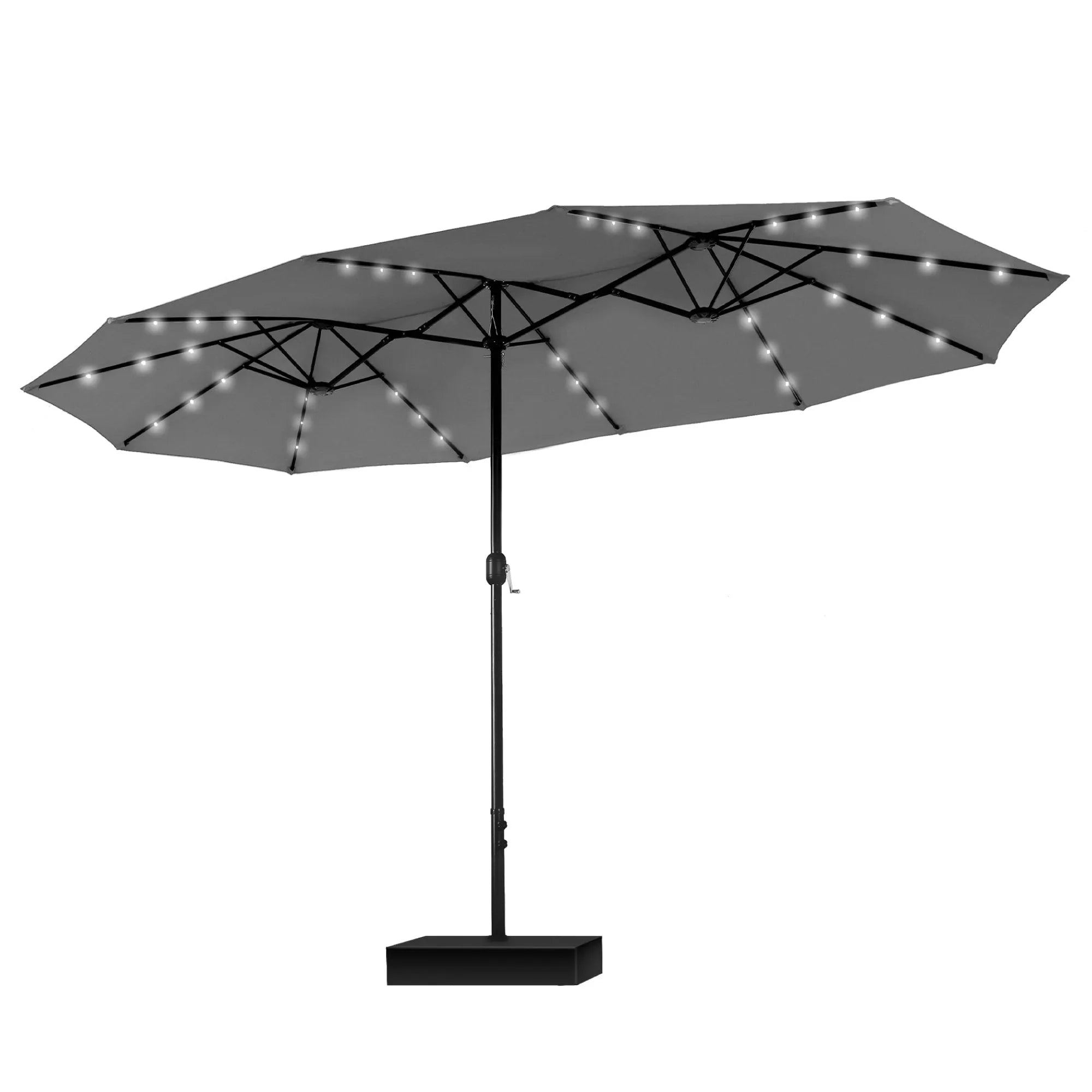 MAISON ARTS 15-foot Rectangular Crank Double-sided Outdoor Market Umbrella Solar LED Lighted Patio Umbrella with Base Included – Image 46