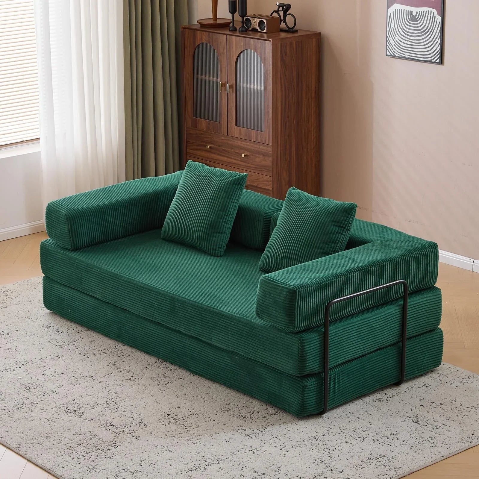 Convertible Floor Sofa Bed with Pillow Back Chenille Fabric for Living Room Bedroom – Image 18