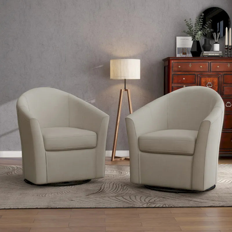 Set of 2 Modern Upholstered Swivel Barrel Chair Living Room Accent Chair – Image 17