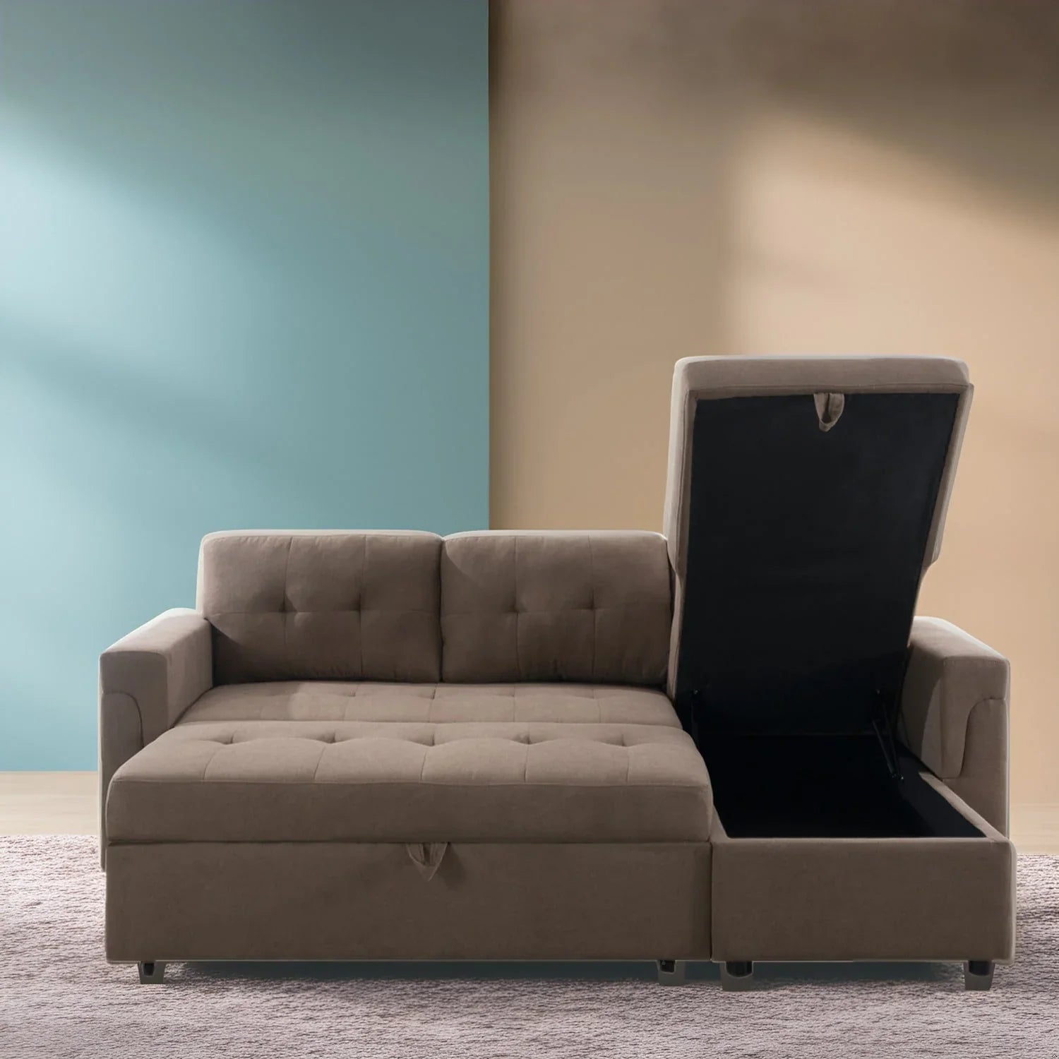 Convertible Reversible Sectional Sofa with Pull-Out Sleeper Bed, Hidden Storage Chaise, and Durable Legs – Image 121