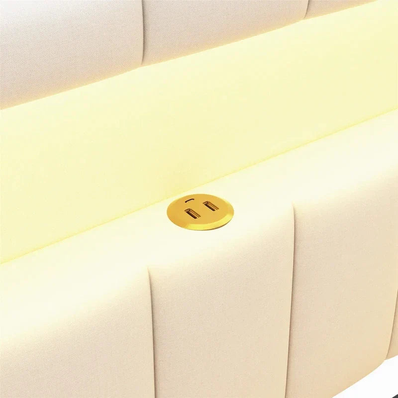 Upholstered Platform Bed with USB Ports & LED Lighting - Full/Twin Size Bed Frame with 2 Storage Drawers - Modern Bedroom – Image 29