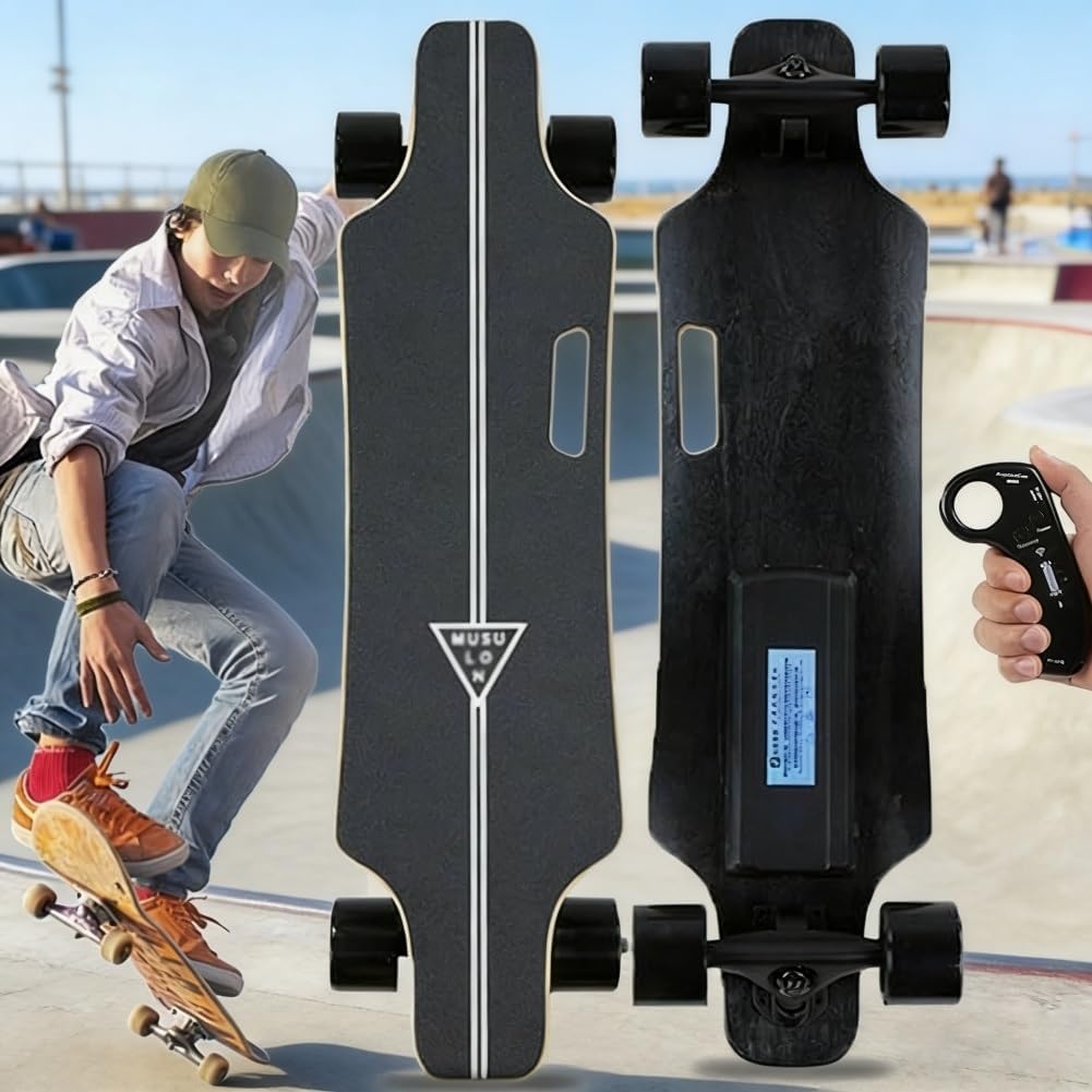 Skateboard Électrique Tout-Terrain avec Télécommande Intelligente, Vitesse Maximale 25km/h et Autonomie de Déplacement 15km, Contrôle 4 Vitesses avec Affichage, Design Skate