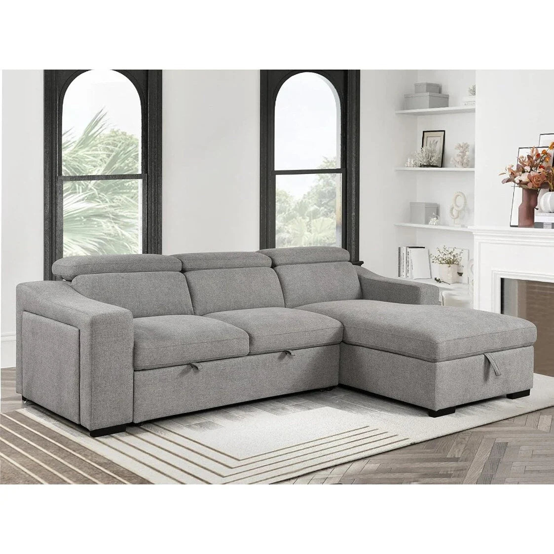 Roomfitters 103 Convertible Sectional Sofa with Storage Chaise, Adjustable Headrests, L-Shaped Sleeper Corner Sofa – Image 2