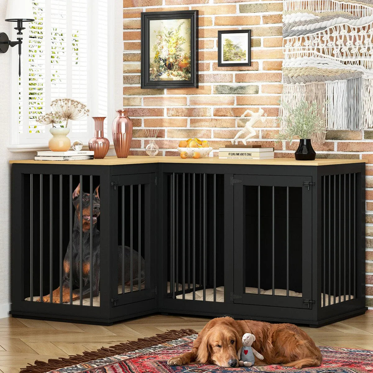 Large Corner Dog Crate Furniture for 2 Dogs, L Shape Dog Crate Cage - 58.7X41.1 – Image 32