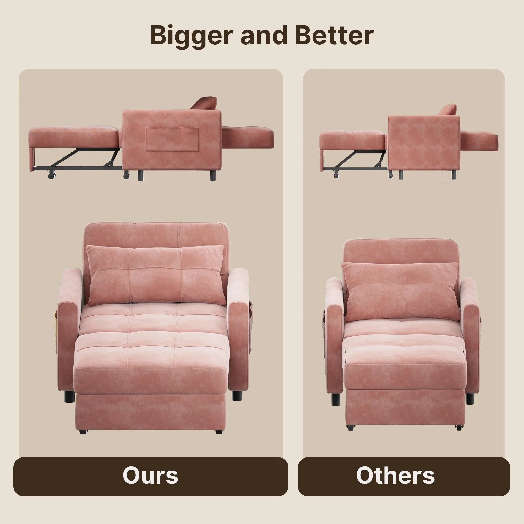 3-in-1 Adjustable Sleeper Sofa Bed, Pull Out Chair Sofa, Convertible Folding Bed for Living Room – Image 9