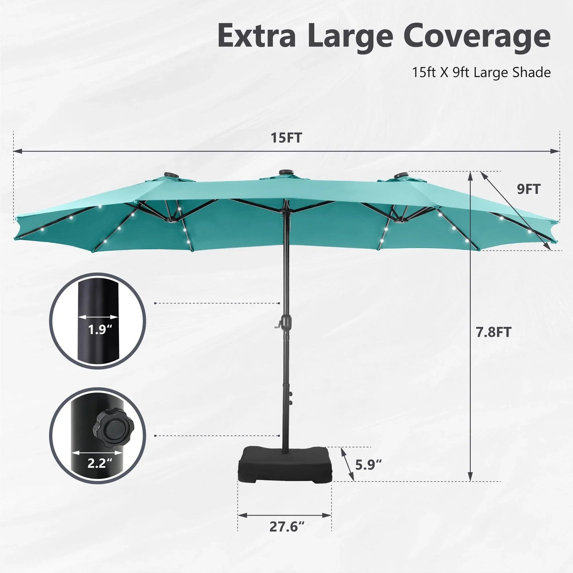 MAISON ARTS 15-foot Rectangular Crank Double-sided Outdoor Market Umbrella Solar LED Lighted Patio Umbrella with Base Included – Image 28