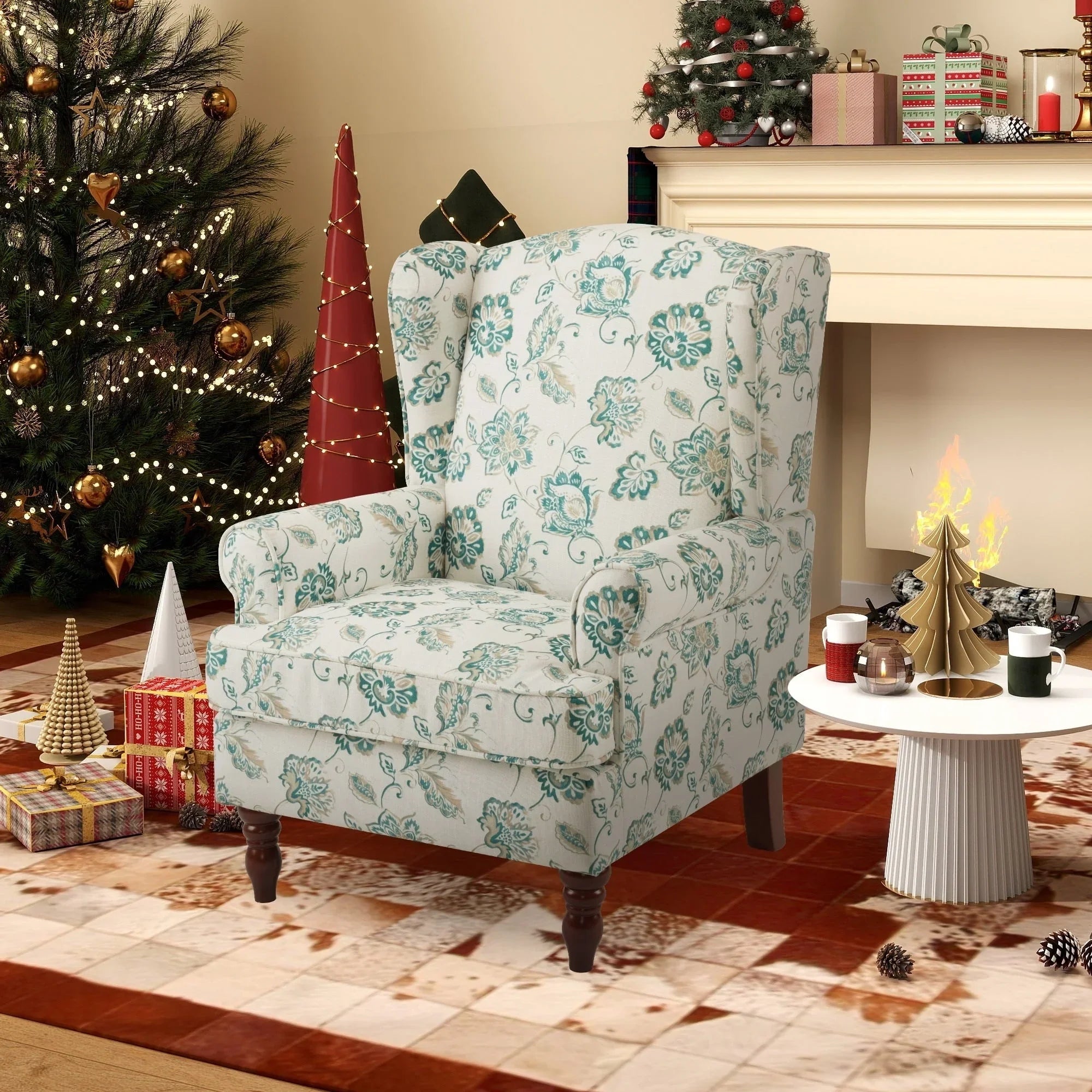 Erommy Modern Accent Chair, High Back Armchair, Upholstered Fabric Button Single Sofa with Wooden Legs for Living Room – Image 143