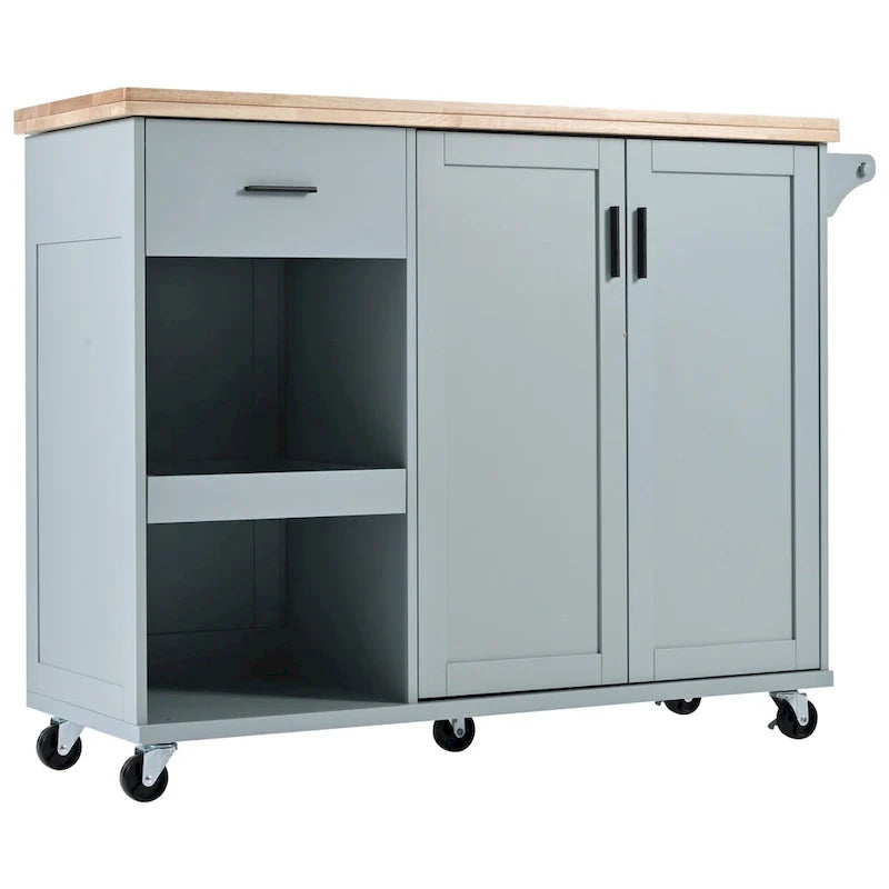 Kitchen Island with Foldable Counter Top, Kitchen Storage Cart with Slide-Out Shelf, Towel Rack and Drawer, Rolling Wheels – Image 16