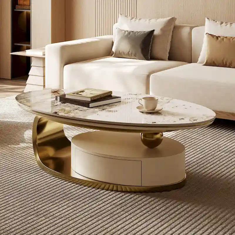 51 Modern Pandora Oval Coffee Table with Glossy Sintered stone top, Luxury Coffee Table, Stainless Steel Legs for Livingroom – Image 18