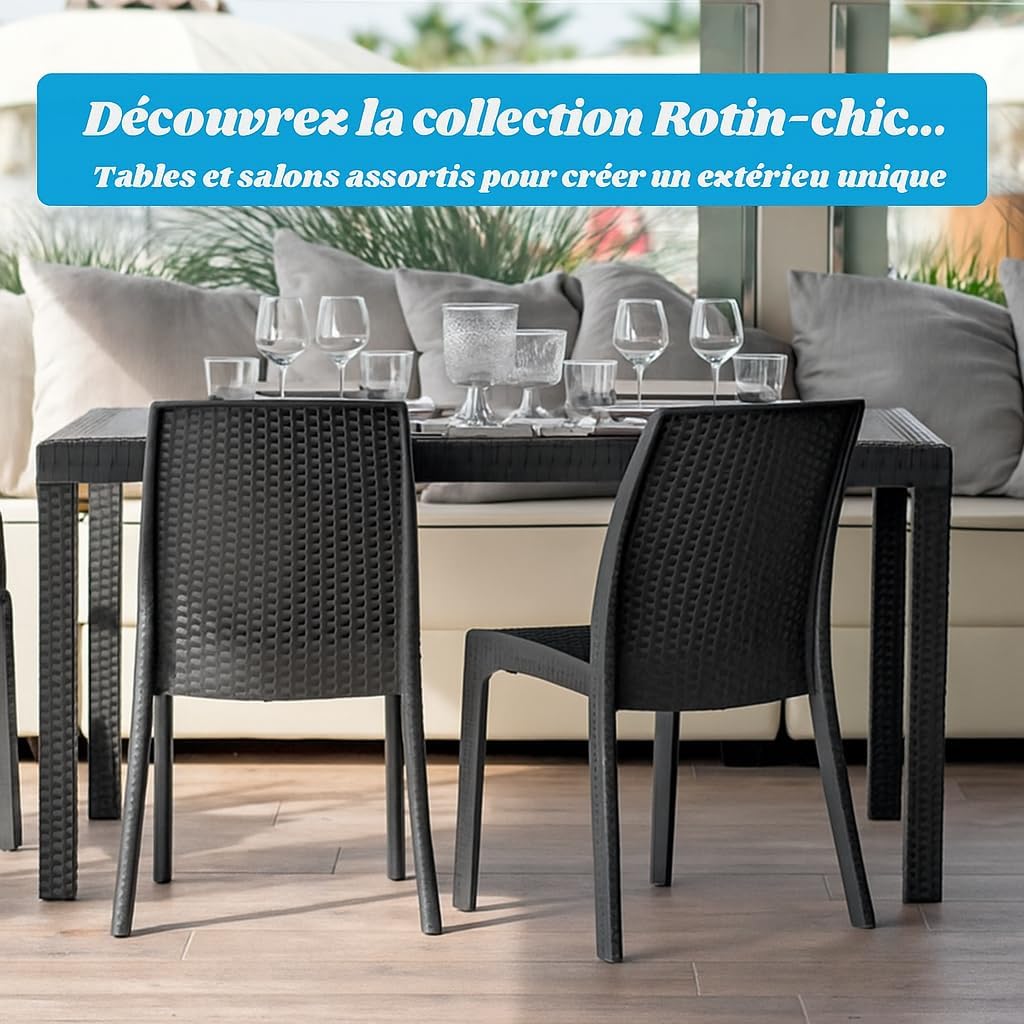 Tomaino - Chaise de jardin empilable en plastique - Lot de 6 chaises empilables pour table d'extérieur en rotin - Fauteuil en polypropylène pour maison, jardin, balcon, bar (Noir) – Image 3
