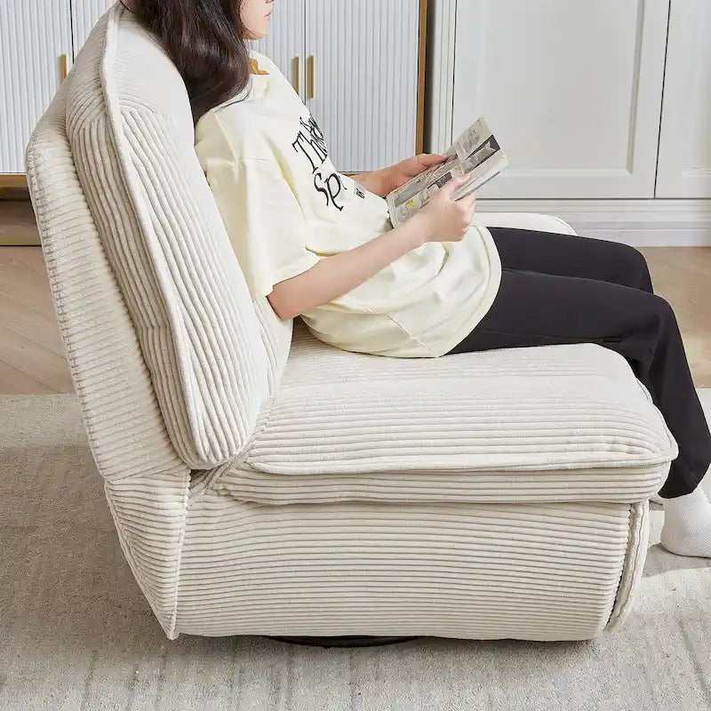 Corduroy Swivel Glider Recliner, Footrest for Living Room – Image 29