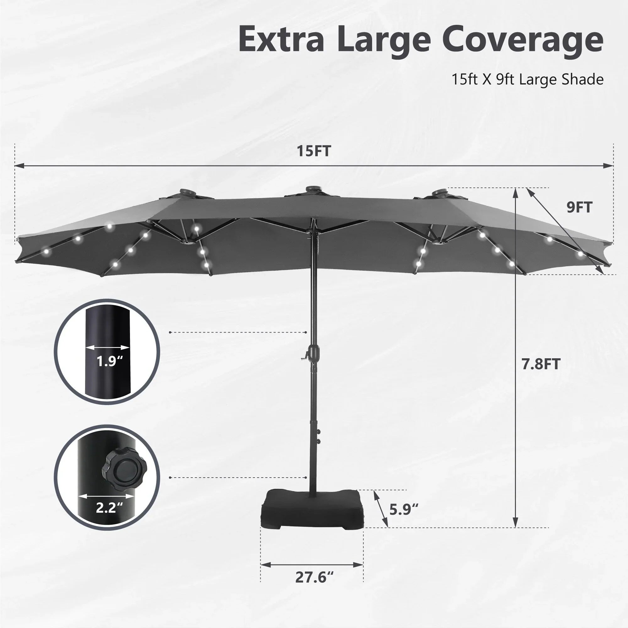MAISON ARTS 15-foot Rectangular Crank Double-sided Outdoor Market Umbrella Solar LED Lighted Patio Umbrella with Base Included – Image 51