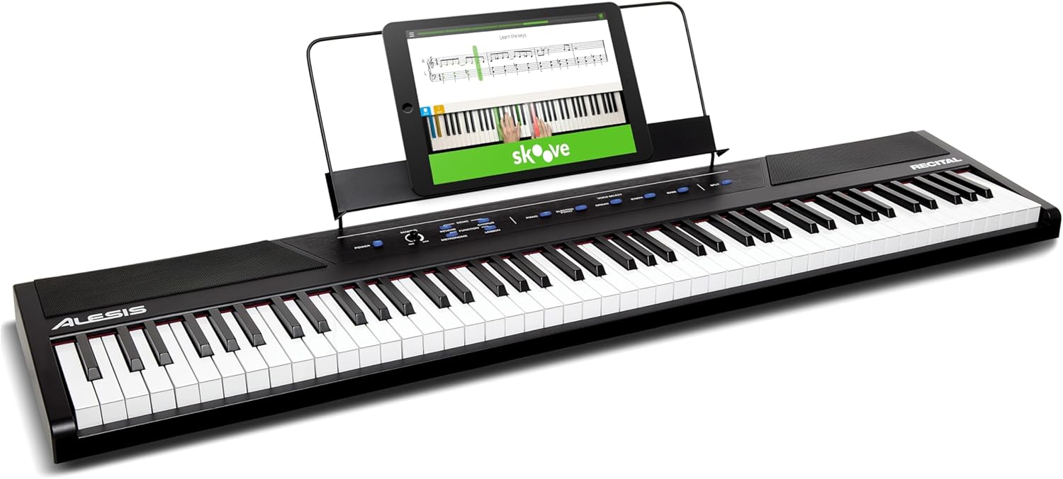 Alesis Recital Piano Numérique 88 Touches Semi-Lestées avec Enceintes Intégrées et Cours Gratuits
