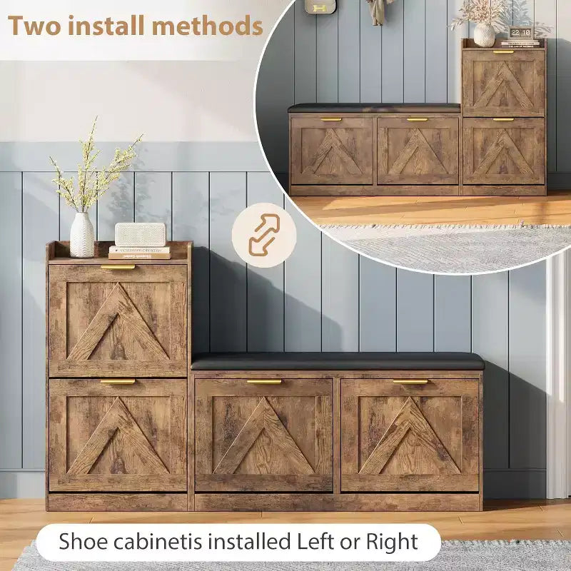 Shoe Storage Cabinet with Bench & 4 Flip Drawers - Narrow Entryway Organizer for 35-40 Pairs – Image 23