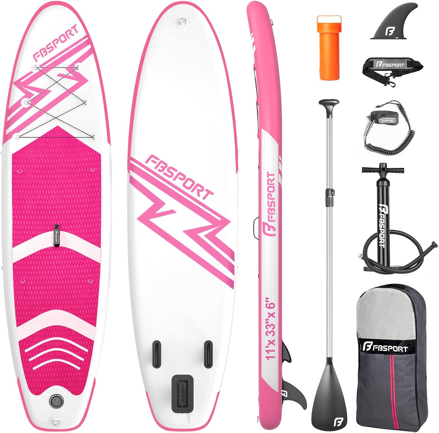 FBSPORT 11' Premium Inflatable Stand Up Paddle Board, Yoga Board with Durable Sup Accessories & Carry Bag.Wide Stance, Surf Control, Non-Slip Deck, Leash, Paddle and Pump for Youth & Adult