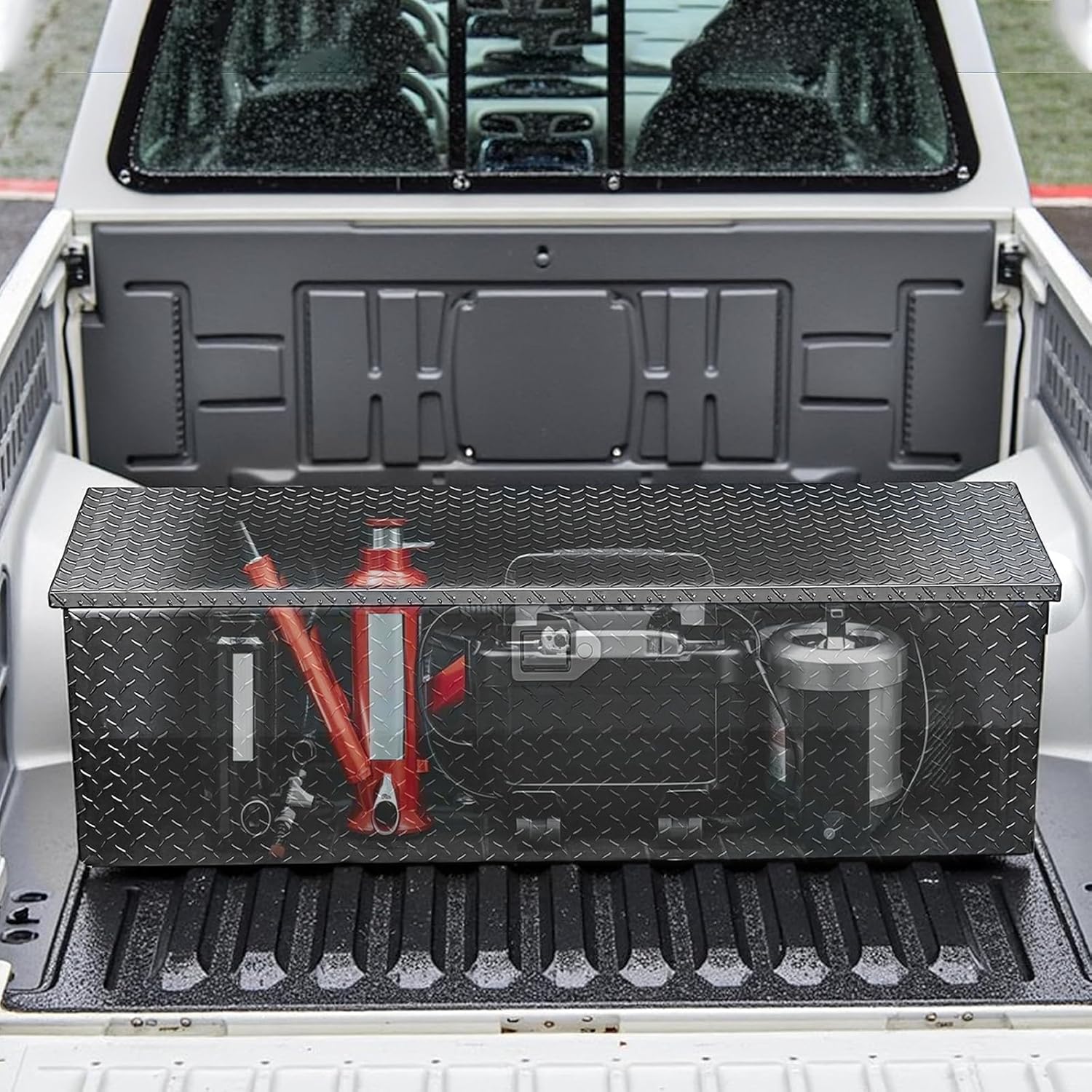 VEVOR Boîte à outils pour camion en aluminium, 1244,6 x 381 x 381 mm, coffre de benne de pick-up avec poignées latérales et clés de verrouillage, pour remorque, benne de camion, camping-car, noir – Image 8