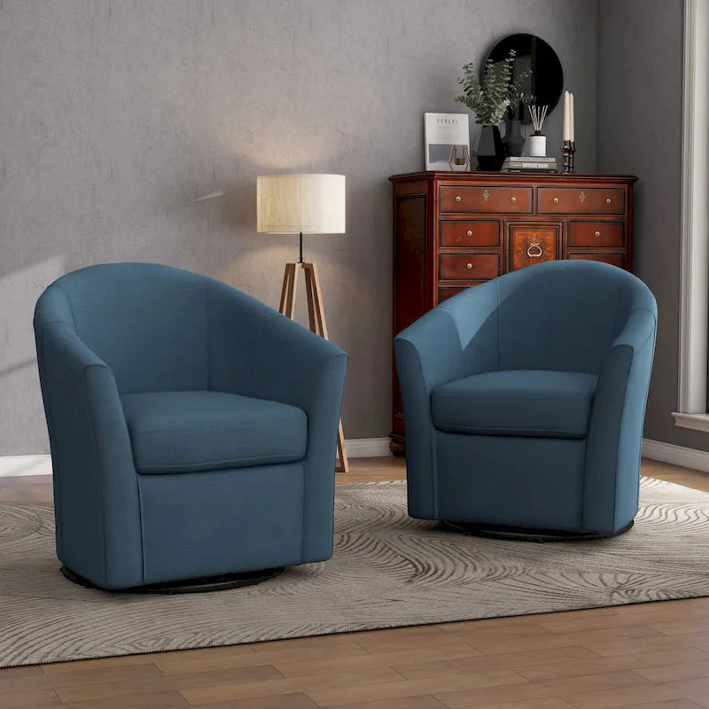 Set of 2 Modern Upholstered Swivel Barrel Chair Living Room Accent Chair – Image 24
