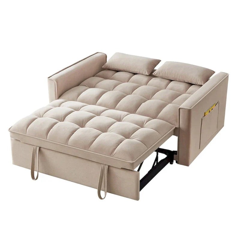 4 in1 Loveseat Sofa Bed with Armrests & Storage Pockets, Multi-Function Tufted Pull-out Sofa Bed with Adjustable Backrest – Image 42