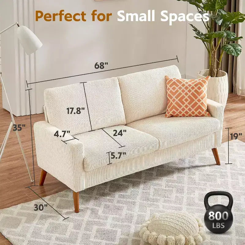 68 Loveseat Sofa Comfy Couch,Modern Loveseat Couches for Living Room/Bedroom,Comfy Sofa with Spring Cushion,Solid Wood,Tool-Free Assembly – Image 2